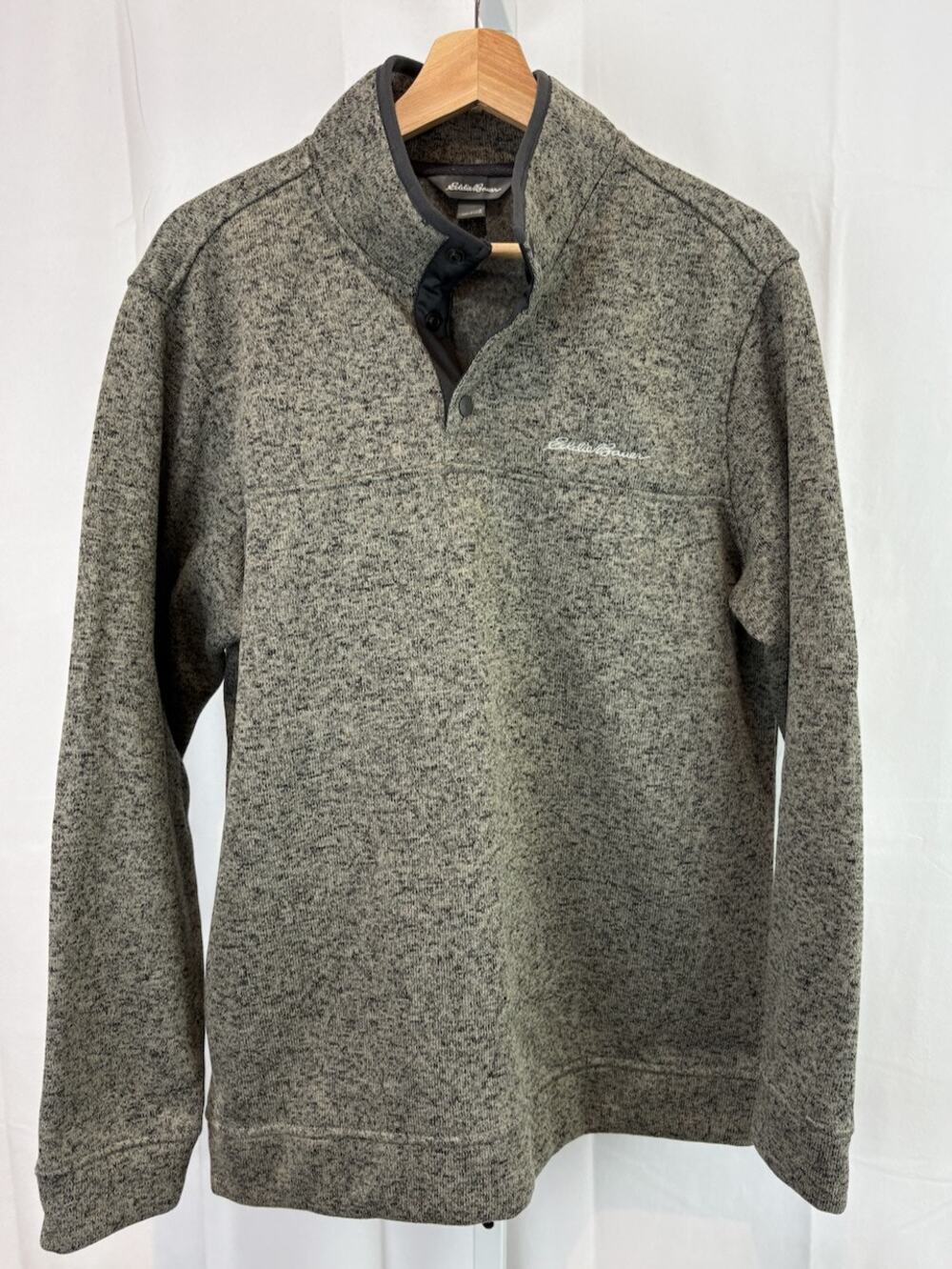 EDDIE BAUER  Size L Radiator Sweater Fleece Snap Neck Pullover Jacket Gray Green